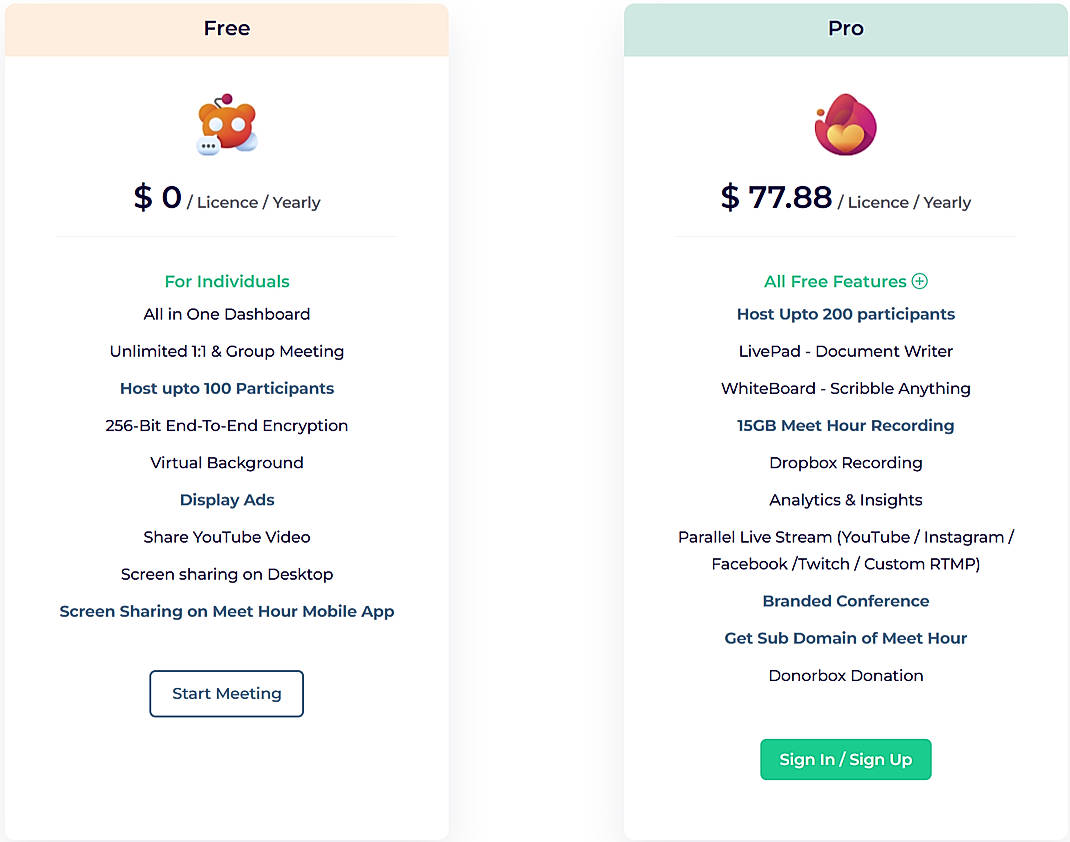 Pricing screenshot