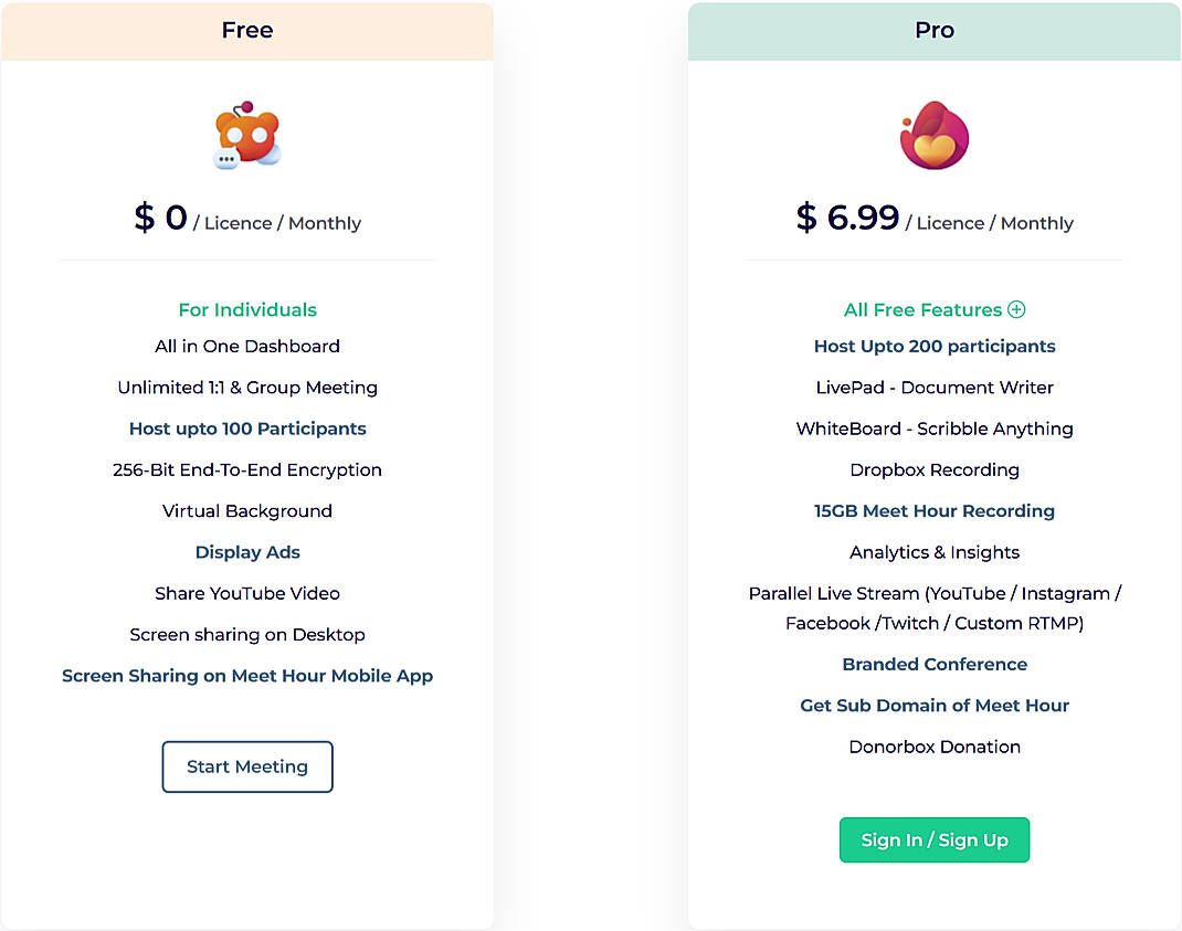 Pricing screenshot