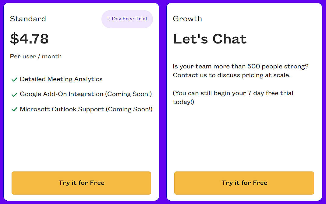 Pricing screenshot