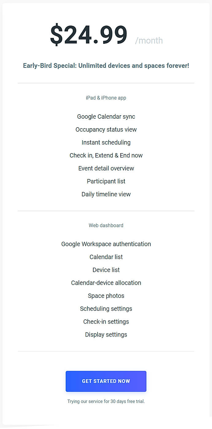 Pricing screenshot