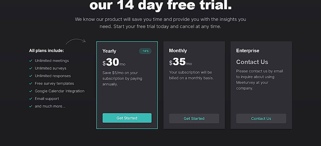 Pricing screenshot