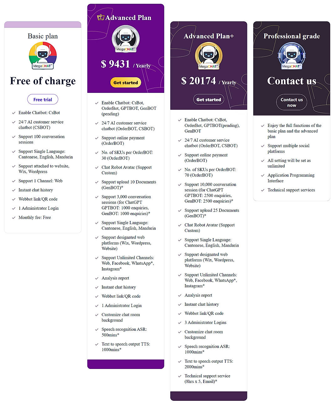 Pricing screenshot