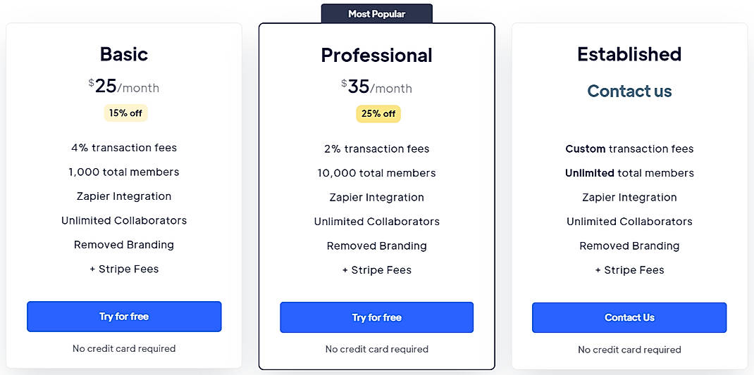 Pricing screenshot