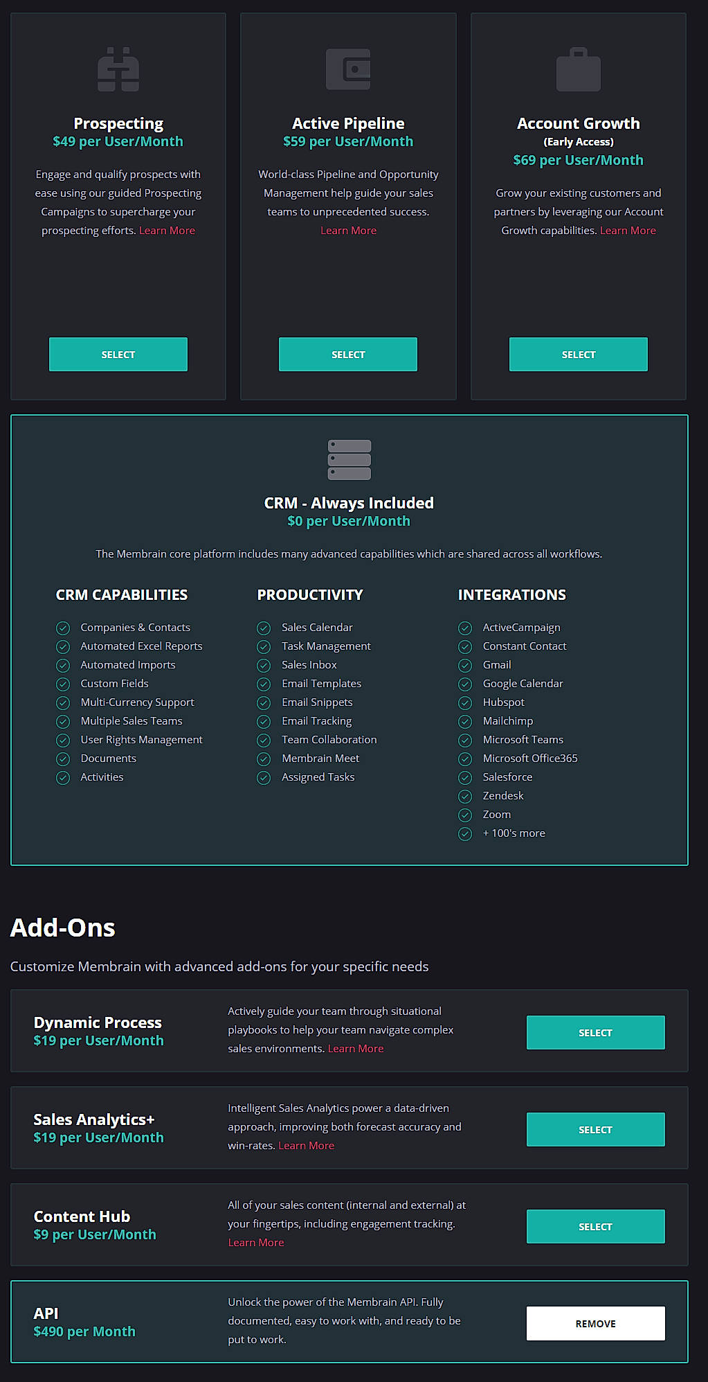 Pricing screenshot