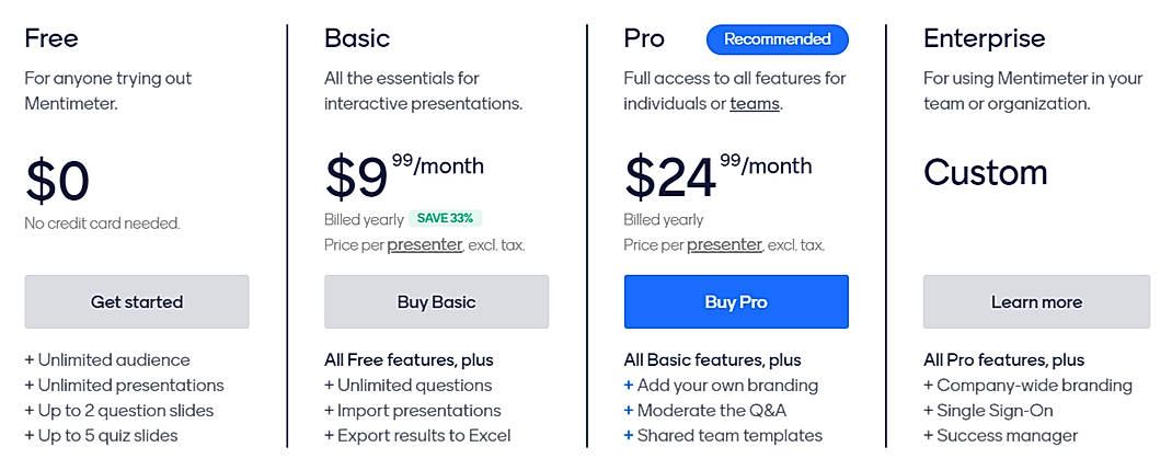 Pricing screenshot