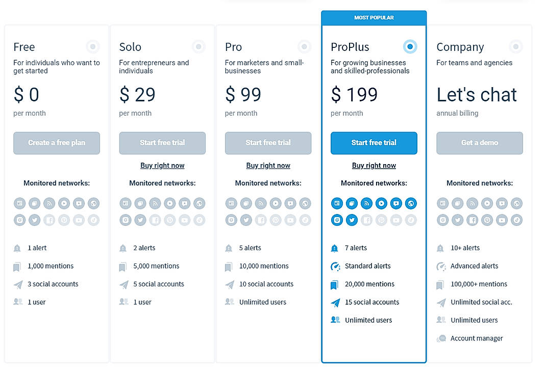 Pricing screenshot