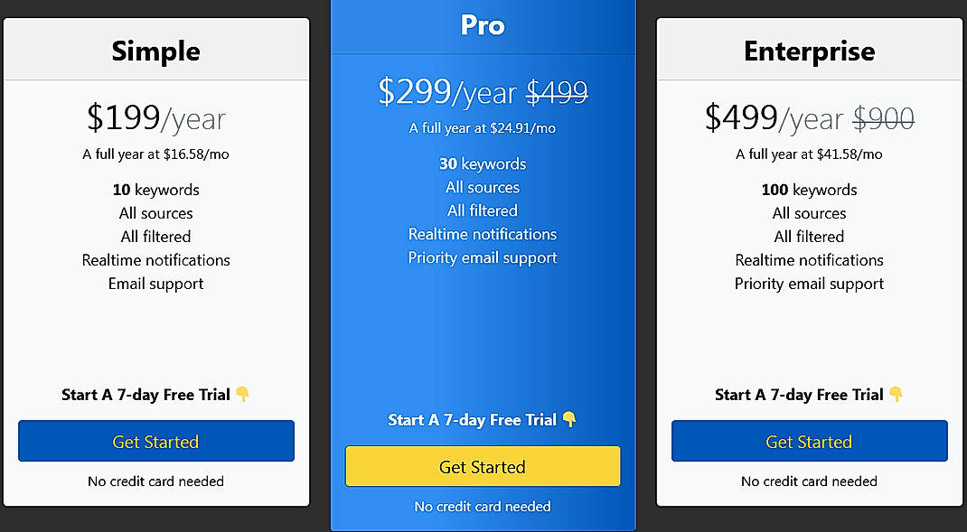 Pricing screenshot