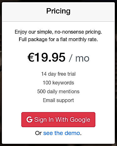Pricing screenshot