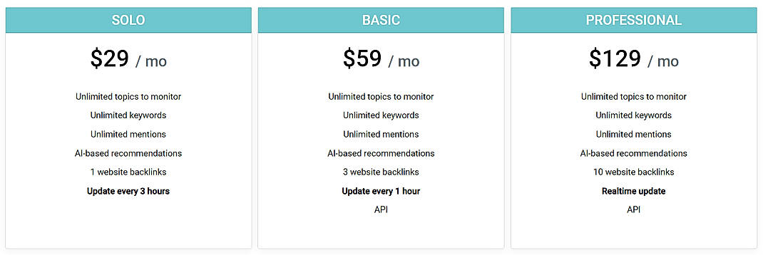 Pricing screenshot