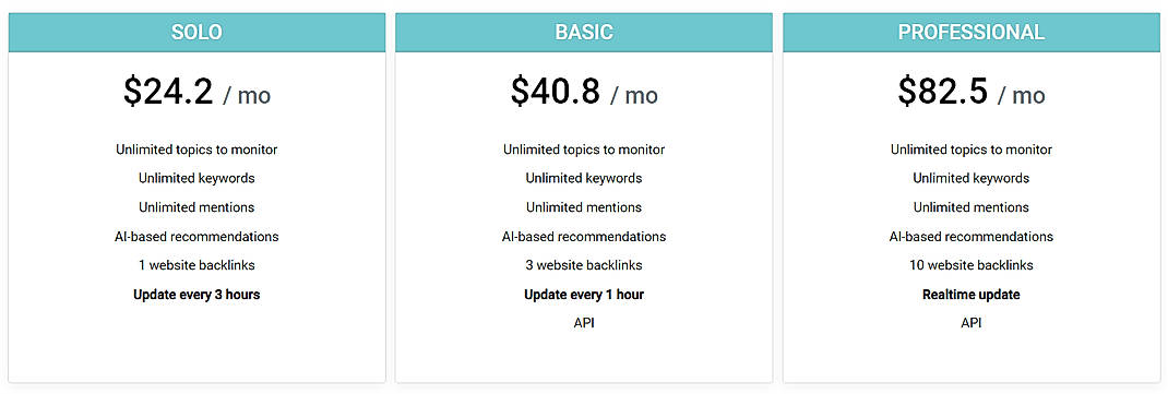 Pricing screenshot