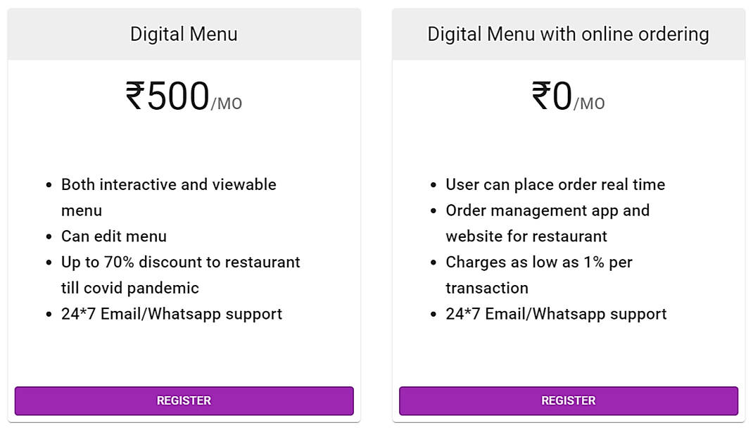 Pricing screenshot