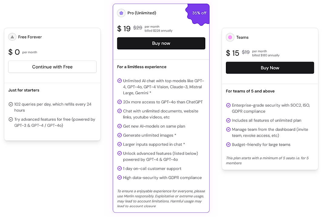 Pricing screenshot