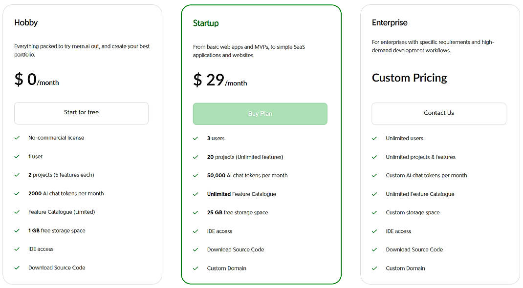 Pricing screenshot