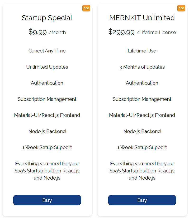 Pricing screenshot