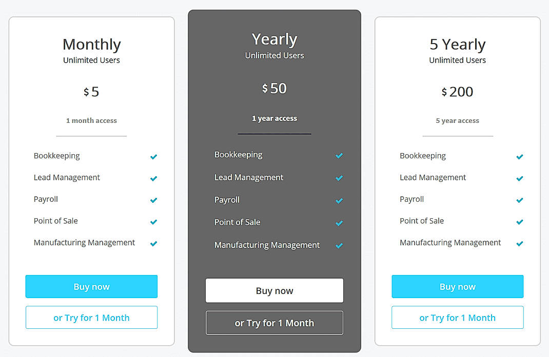 Pricing screenshot