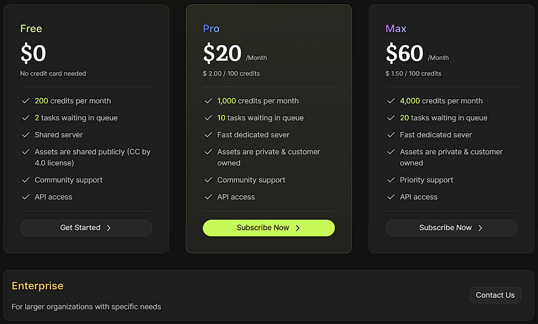 Pricing screenshot