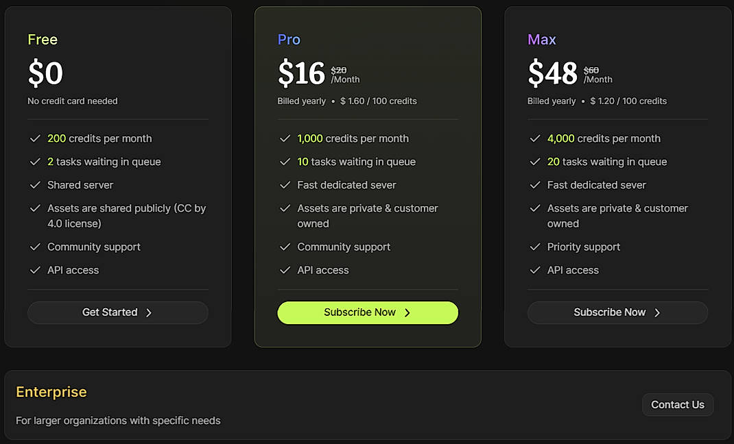 Pricing screenshot