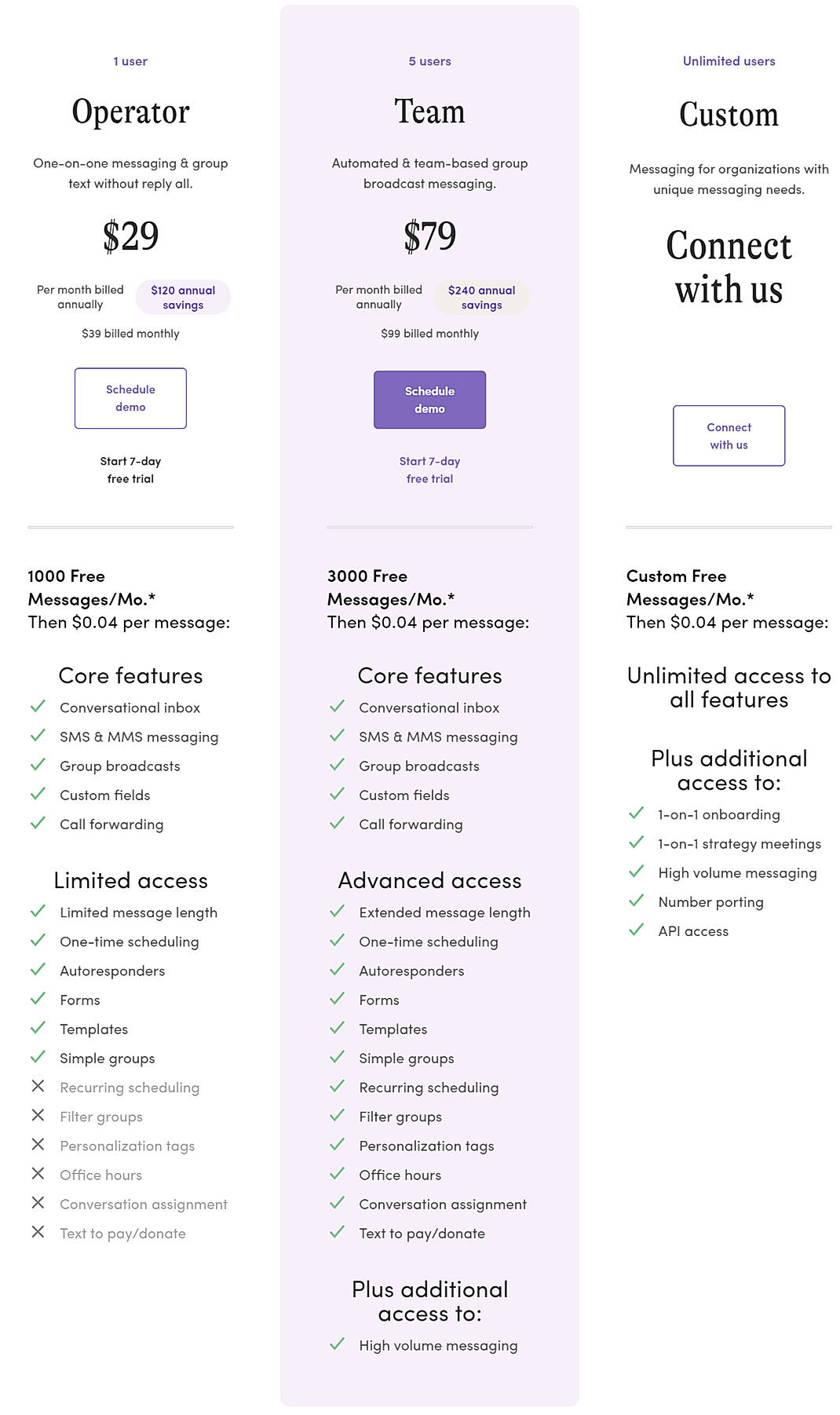 Pricing screenshot