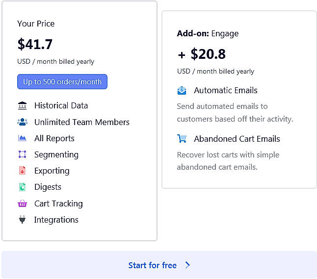 Pricing screenshot