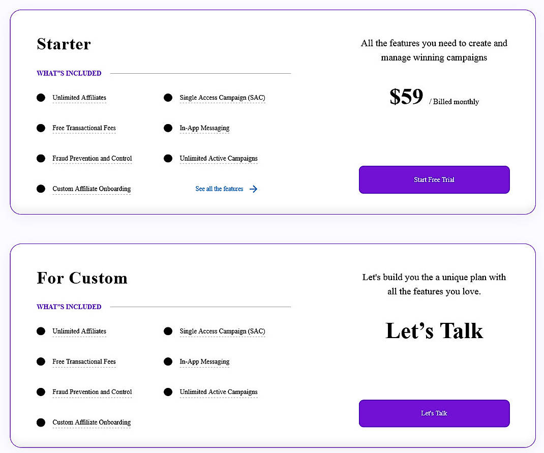 Pricing screenshot