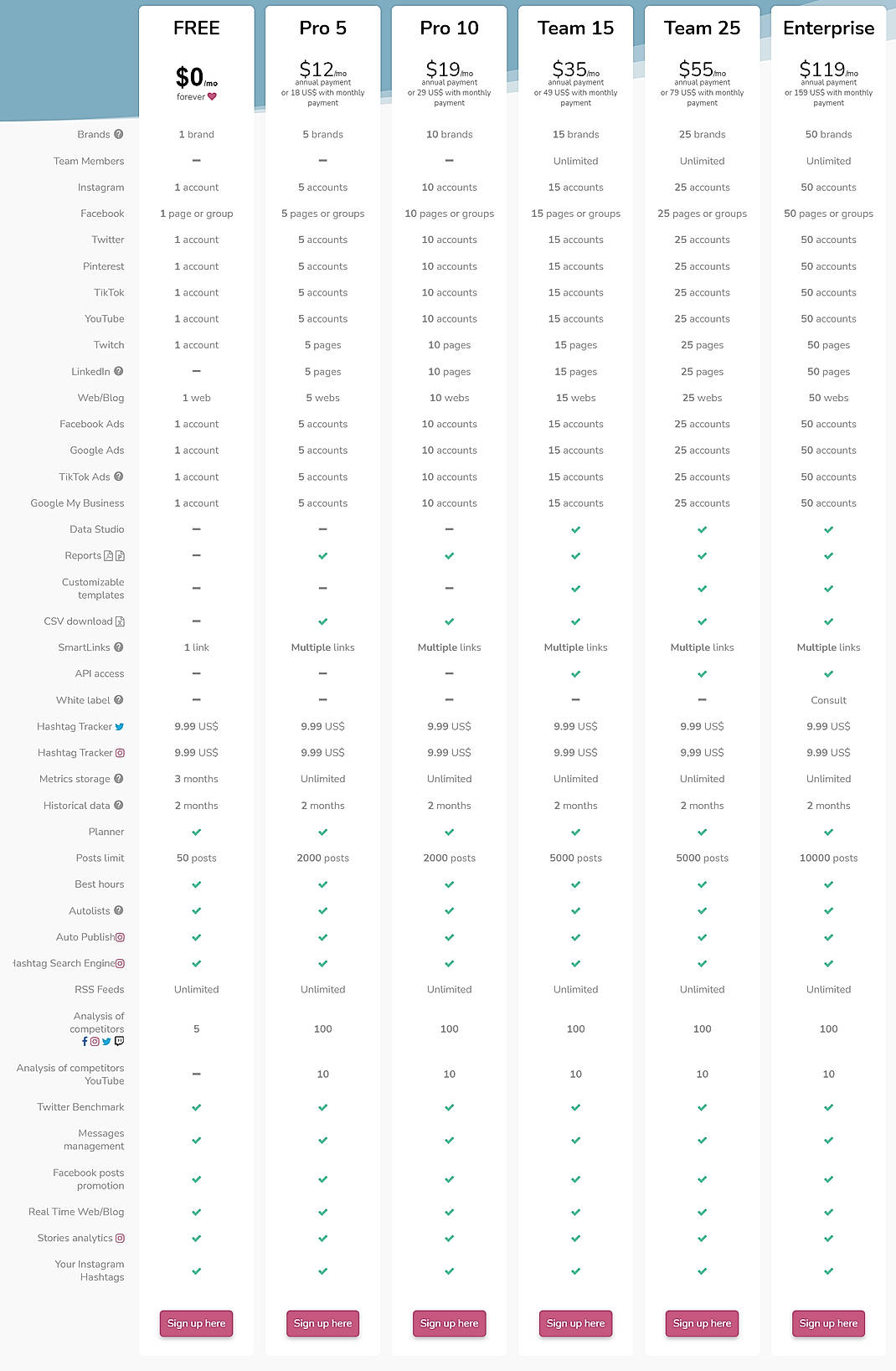 Pricing screenshot
