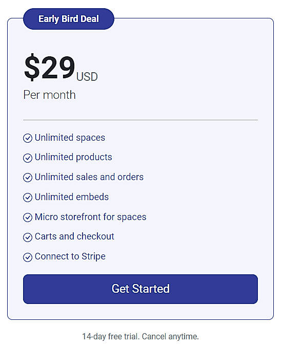 Pricing screenshot