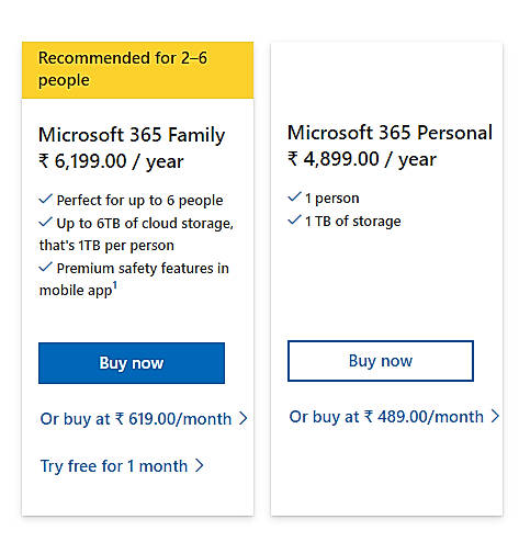 Pricing screenshot