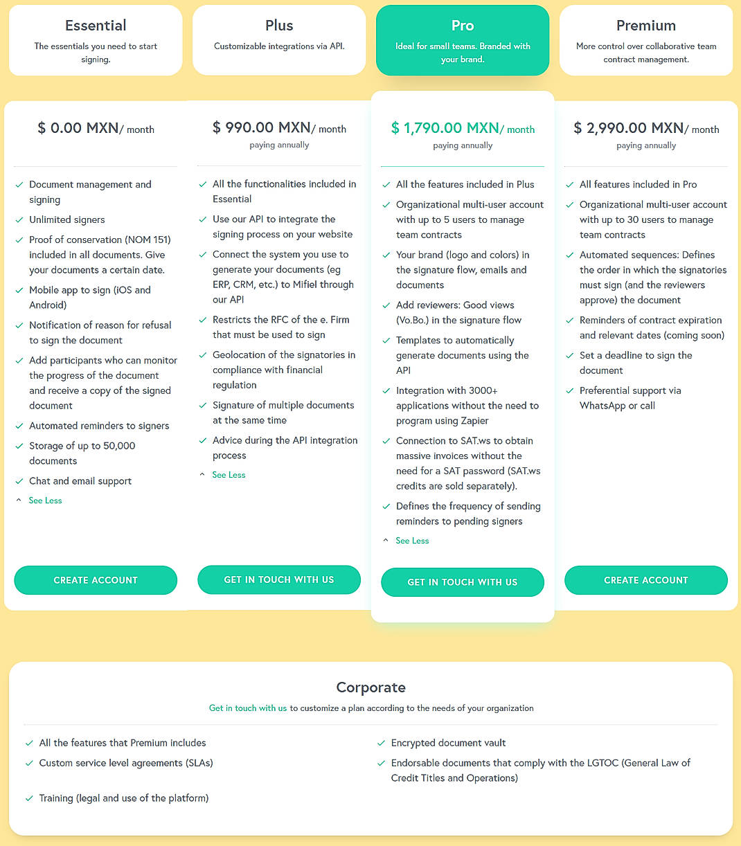 Pricing screenshot