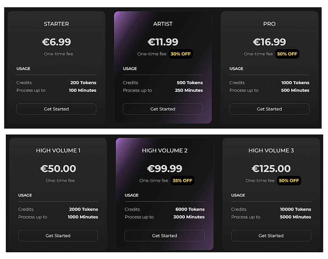 Pricing screenshot