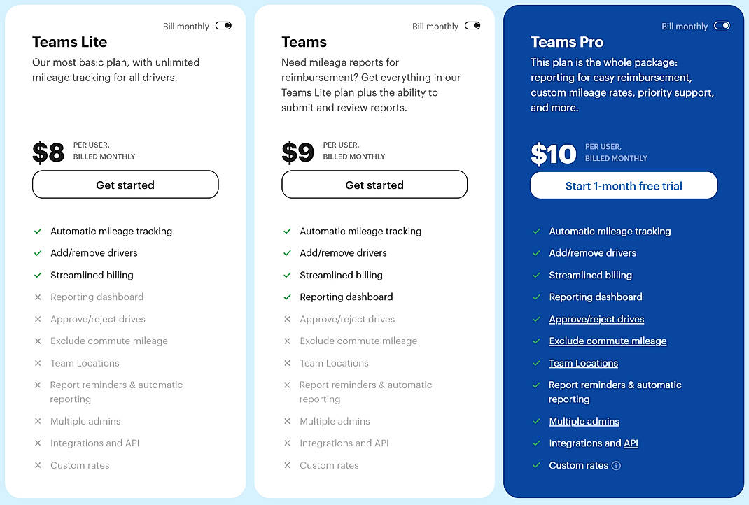 Pricing screenshot