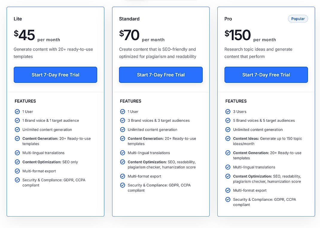 Pricing screenshot