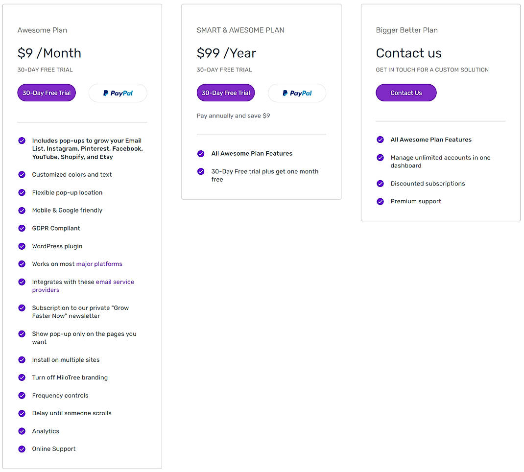Pricing screenshot