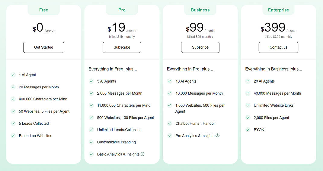 Pricing screenshot