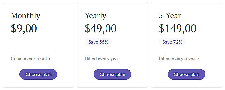 Pricing screenshot