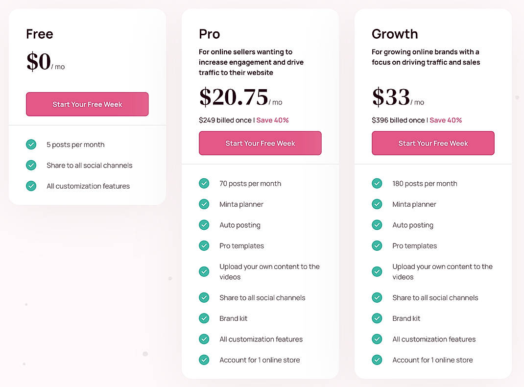 Pricing screenshot