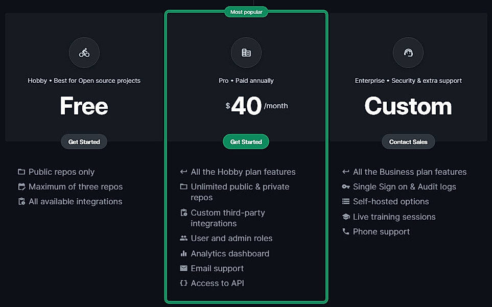 Pricing screenshot