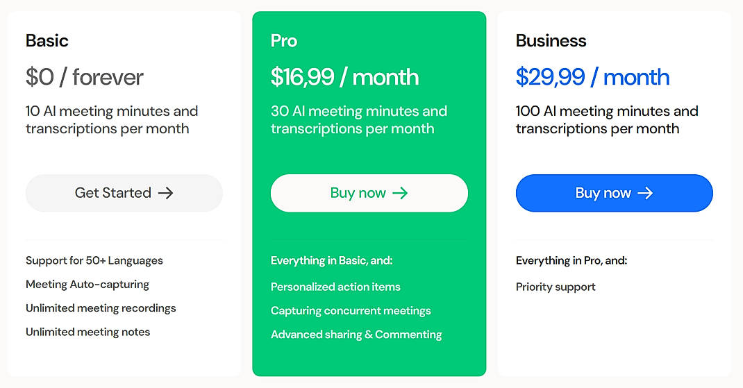 Pricing screenshot