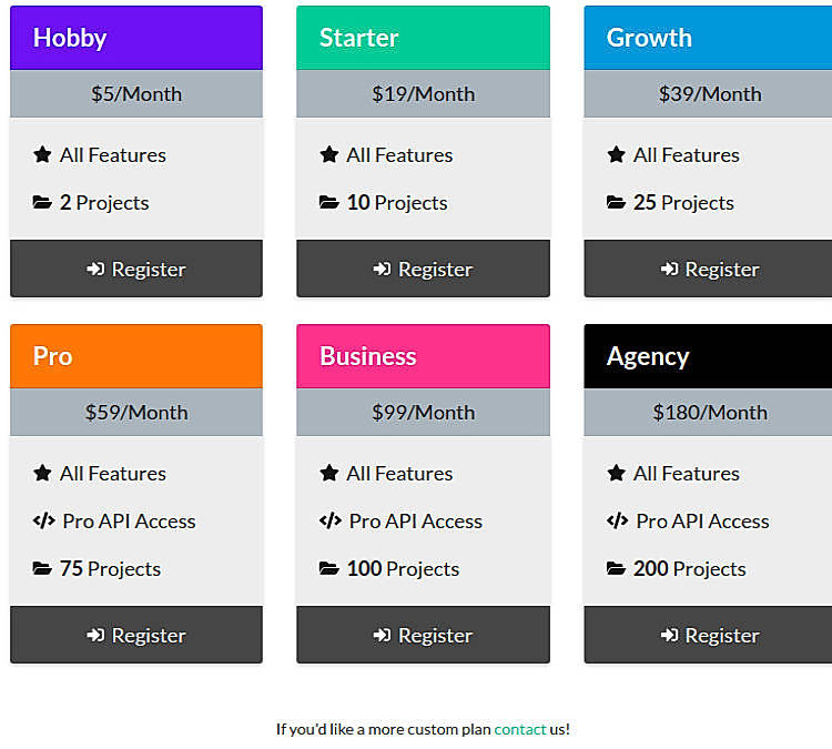 Pricing screenshot