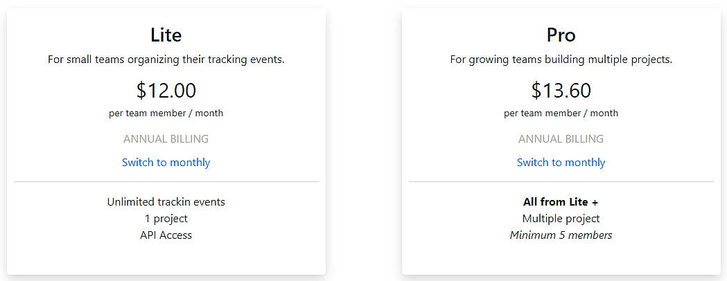 Pricing screenshot