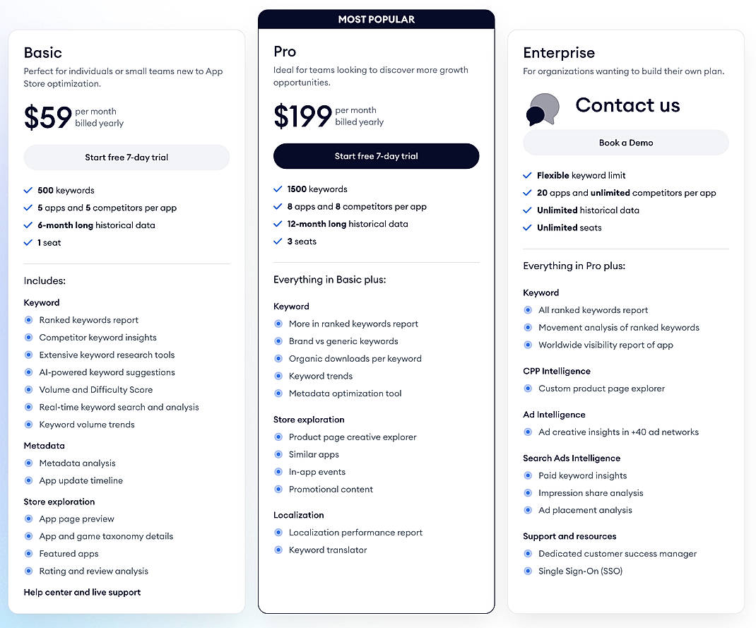Pricing screenshot