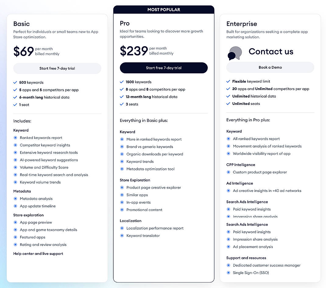Pricing screenshot