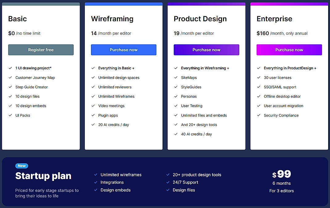Pricing screenshot