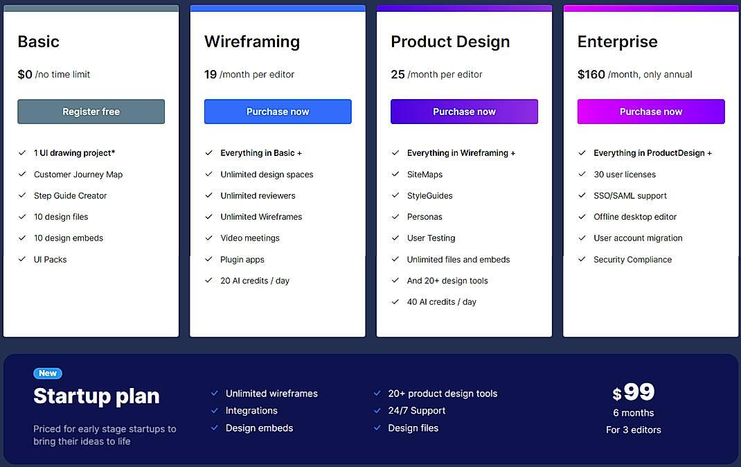 Pricing screenshot