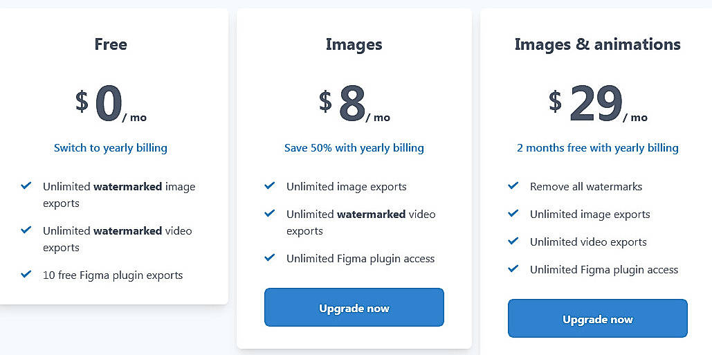Pricing screenshot