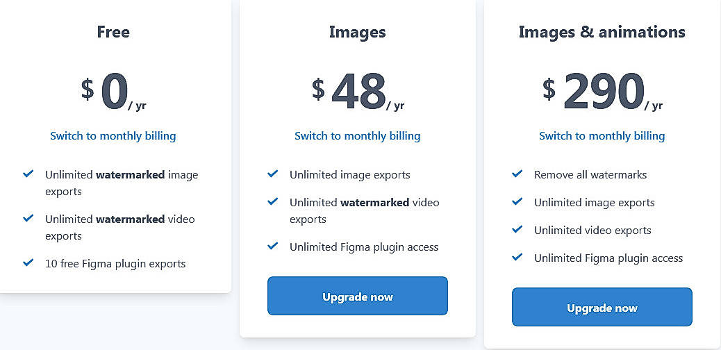 Pricing screenshot