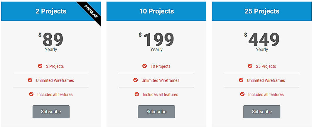 Pricing screenshot
