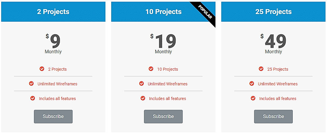 Pricing screenshot