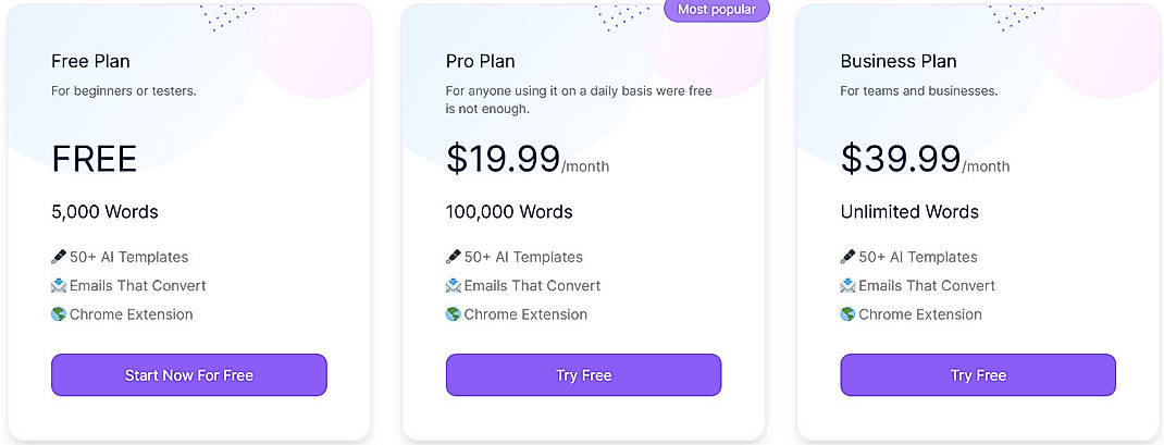 Pricing screenshot