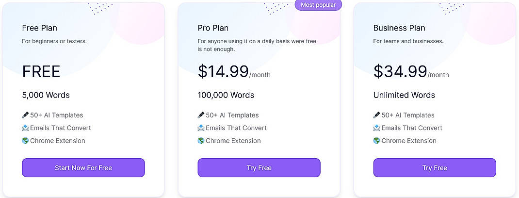Pricing screenshot