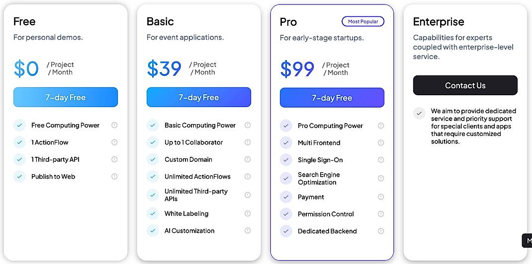 Pricing screenshot
